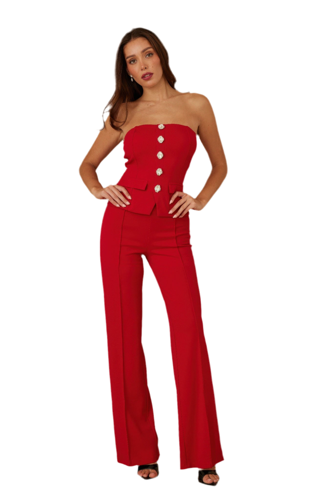 Classy Two Piece Sets With Oval Crystal Stone ~5 Colors