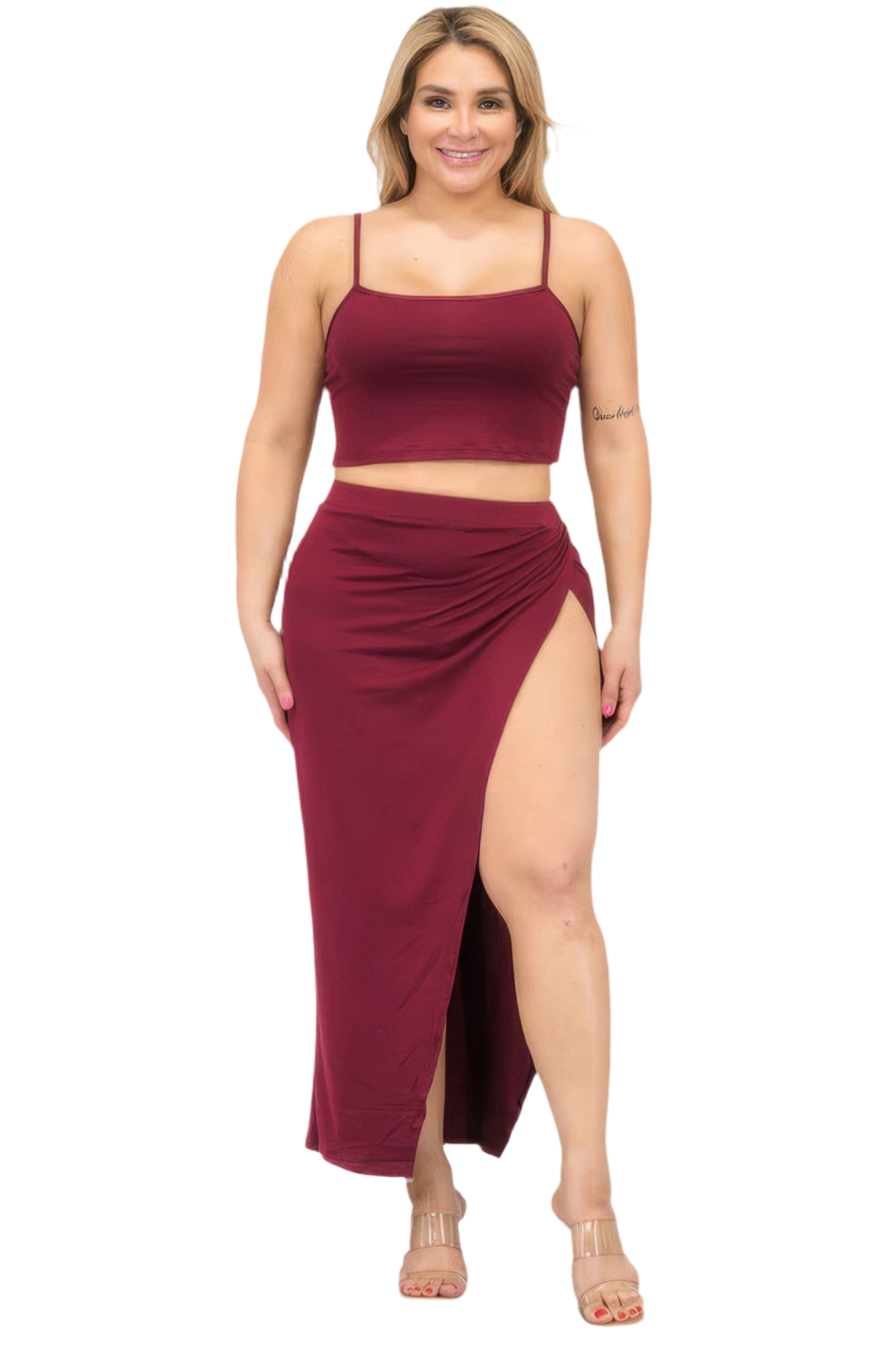 Plus Size Crop Cami & Split Thigh Maxi Skirt Set ~ 6 Colors