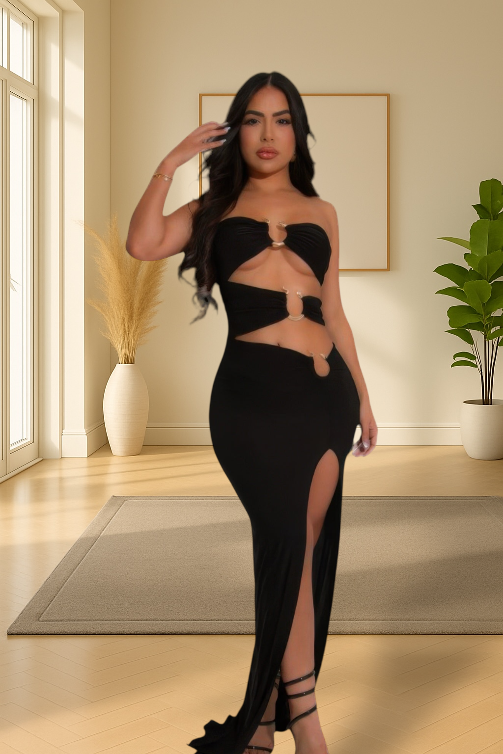 Asymmetric Dragon Design Strapless Dress ~ 2 Colors