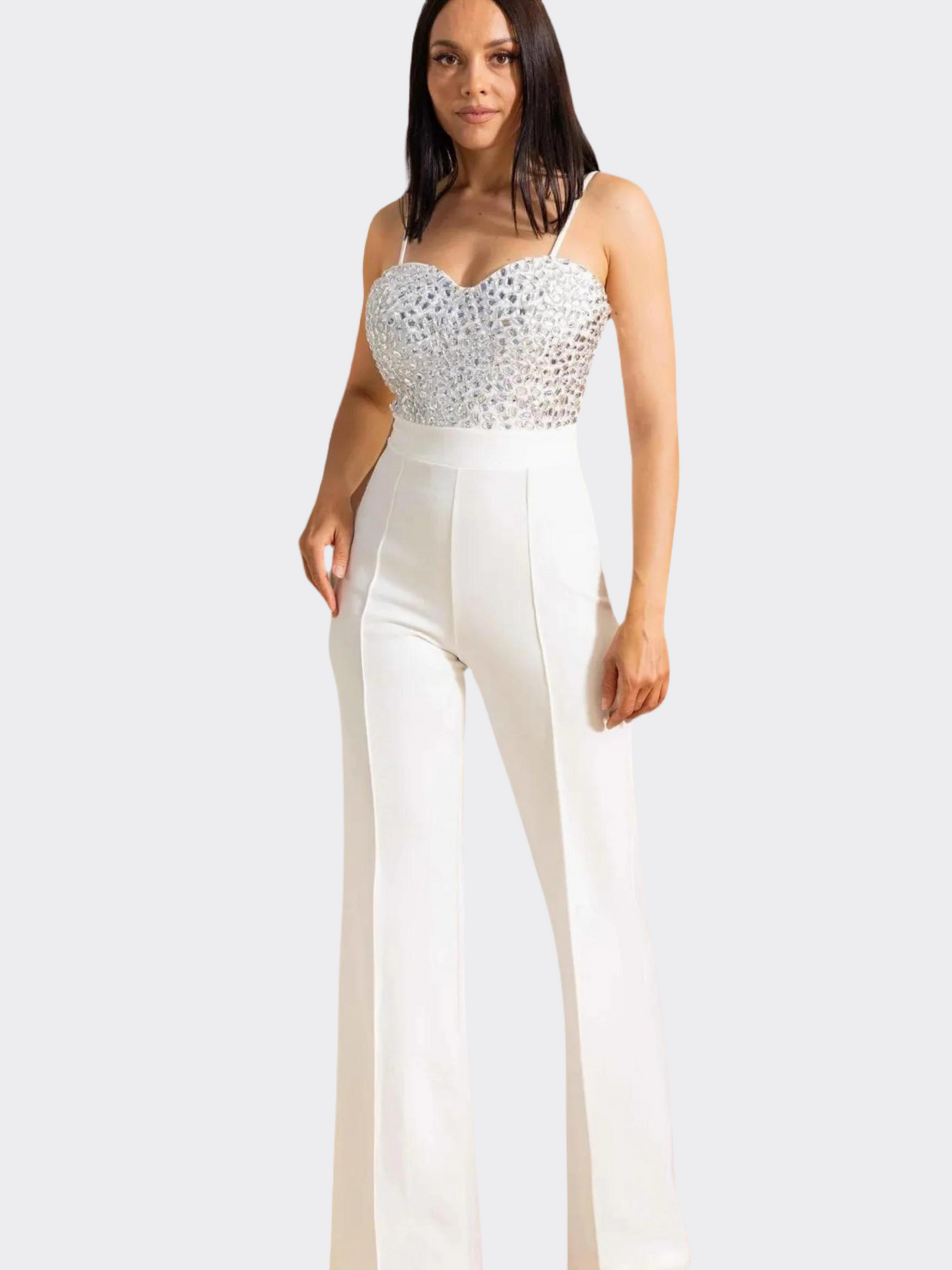 Jewel Sewn Detailed Top Fashion Jumpsuit