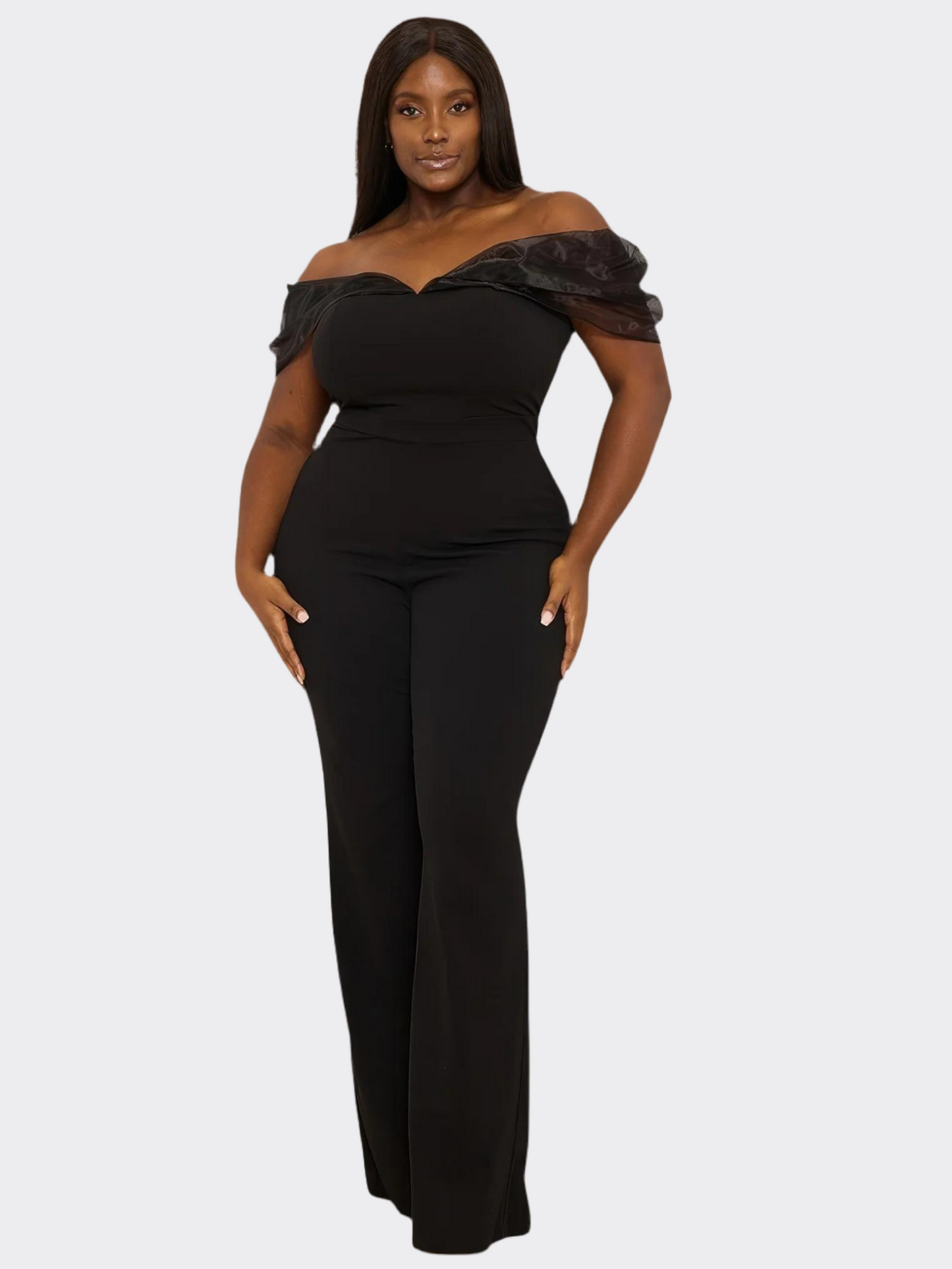 Mesh Off The Shoulder Plus Size Jumpsuit