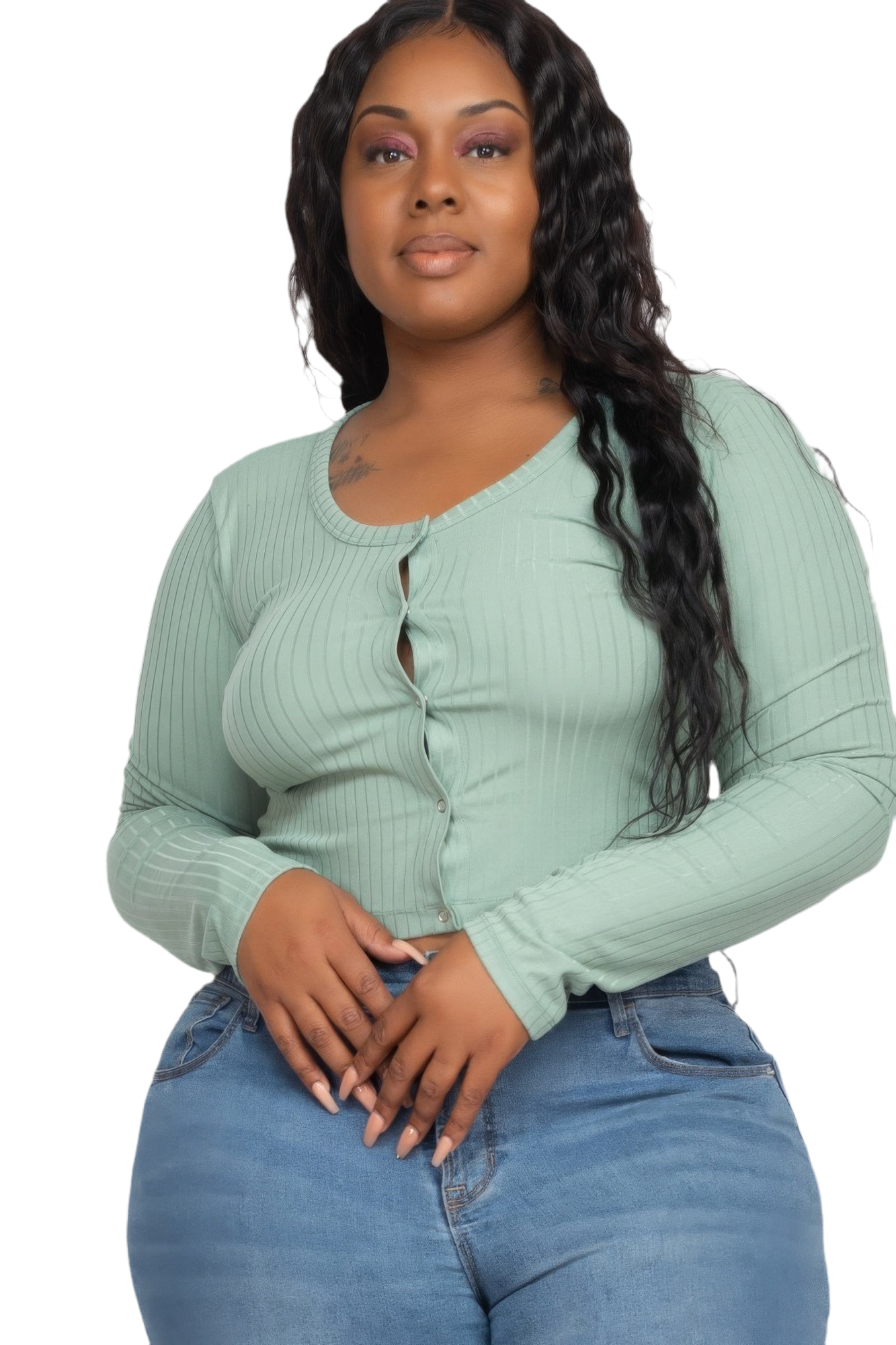 Plus Size Button Up Cropped Top ~3 Colors