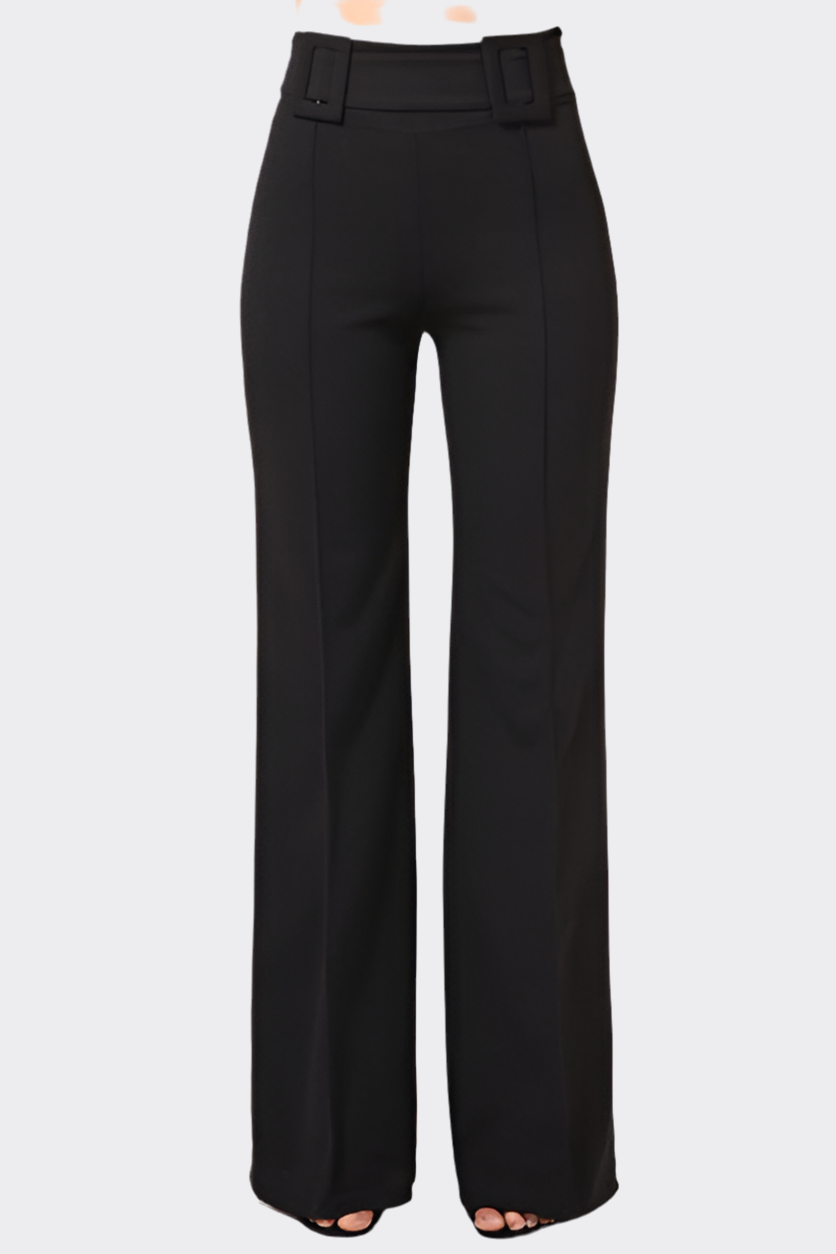 High Waist Pants With Self Fabric Buckle Detail On The Waist ~ 3 Colors