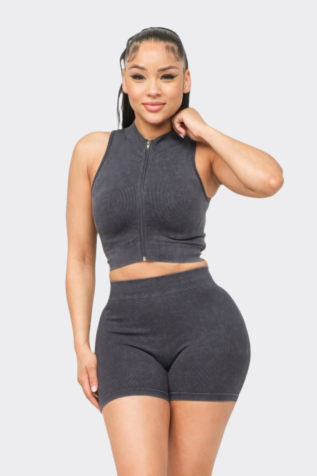 Washed Seamless Zipper Top And Shorts Set ~ 3 Colors