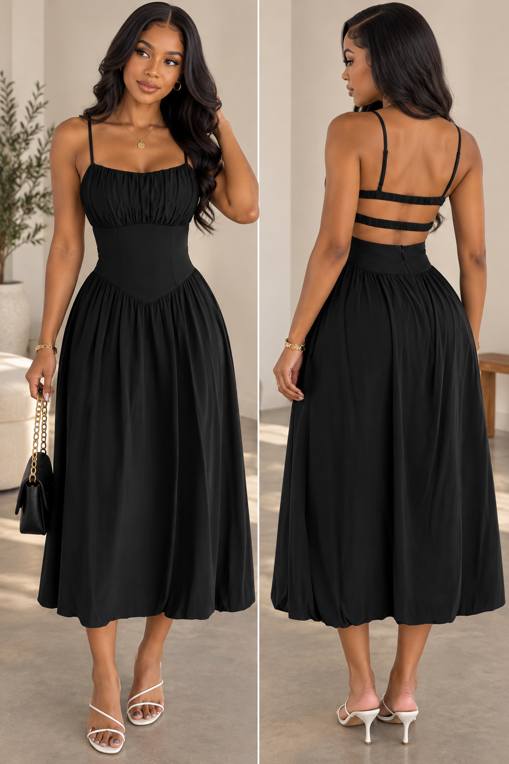 Solid Sleeveless Ruched Bust A Line Dress
