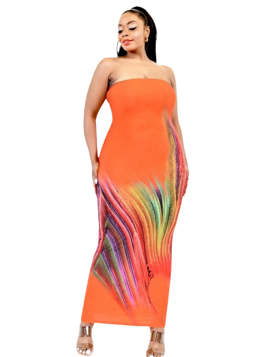 Plus Sleeveless Color Gradient Tube Top Maxi Dress