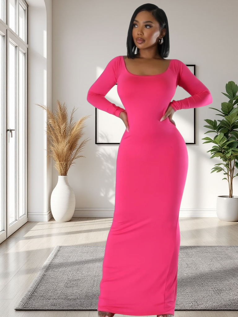 Long Sleeves Stretch Dress ~ 4 Colors