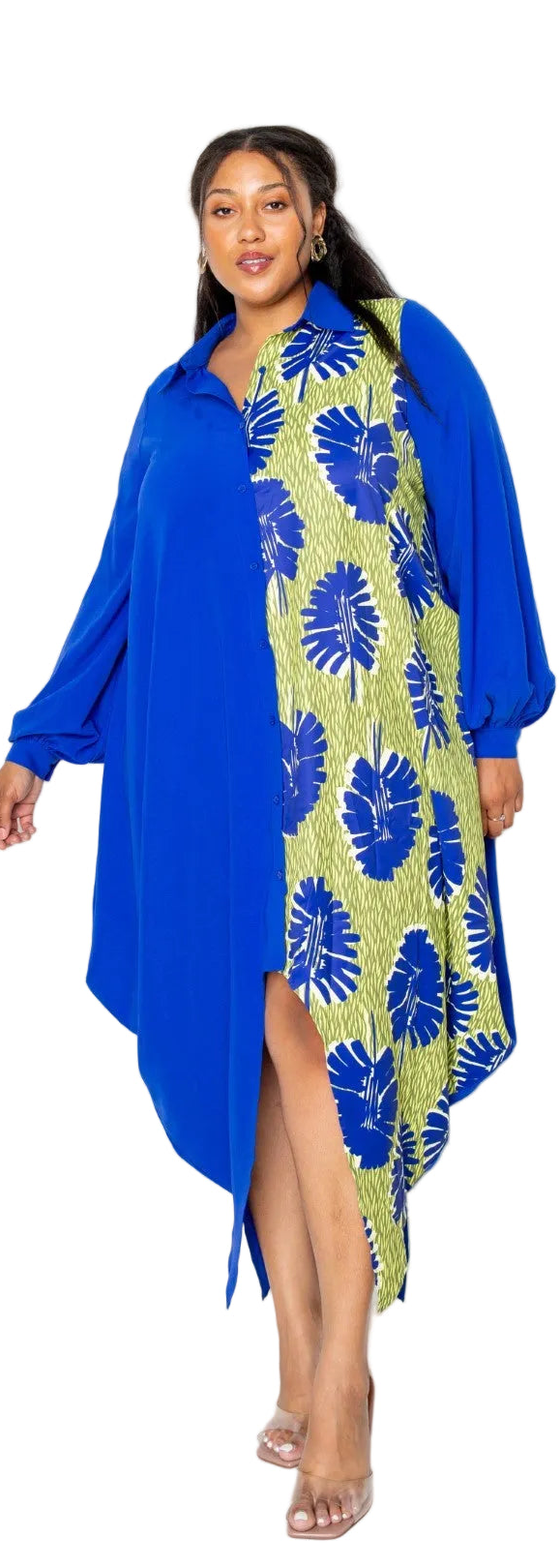 Print Drapy Shirt Maxi Dress