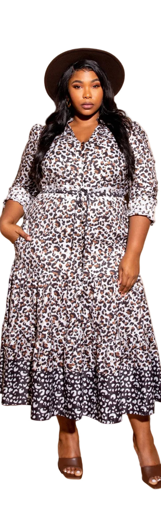 Contrast Animal Print Shirt Dress