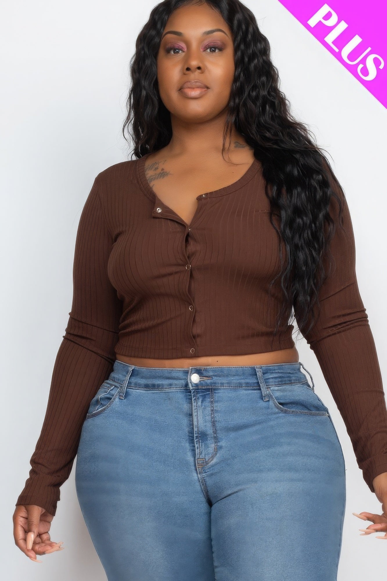 Plus Size Button Up Cropped Top ~3 Colors