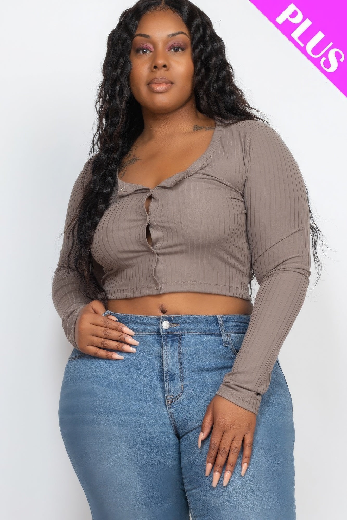 Plus Size Button Up Cropped Top ~3 Colors