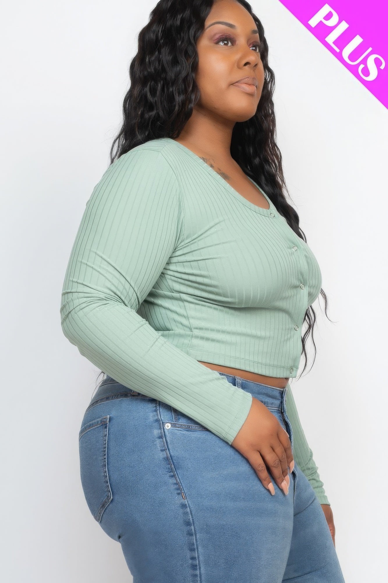 Plus Size Button Up Cropped Top ~3 Colors