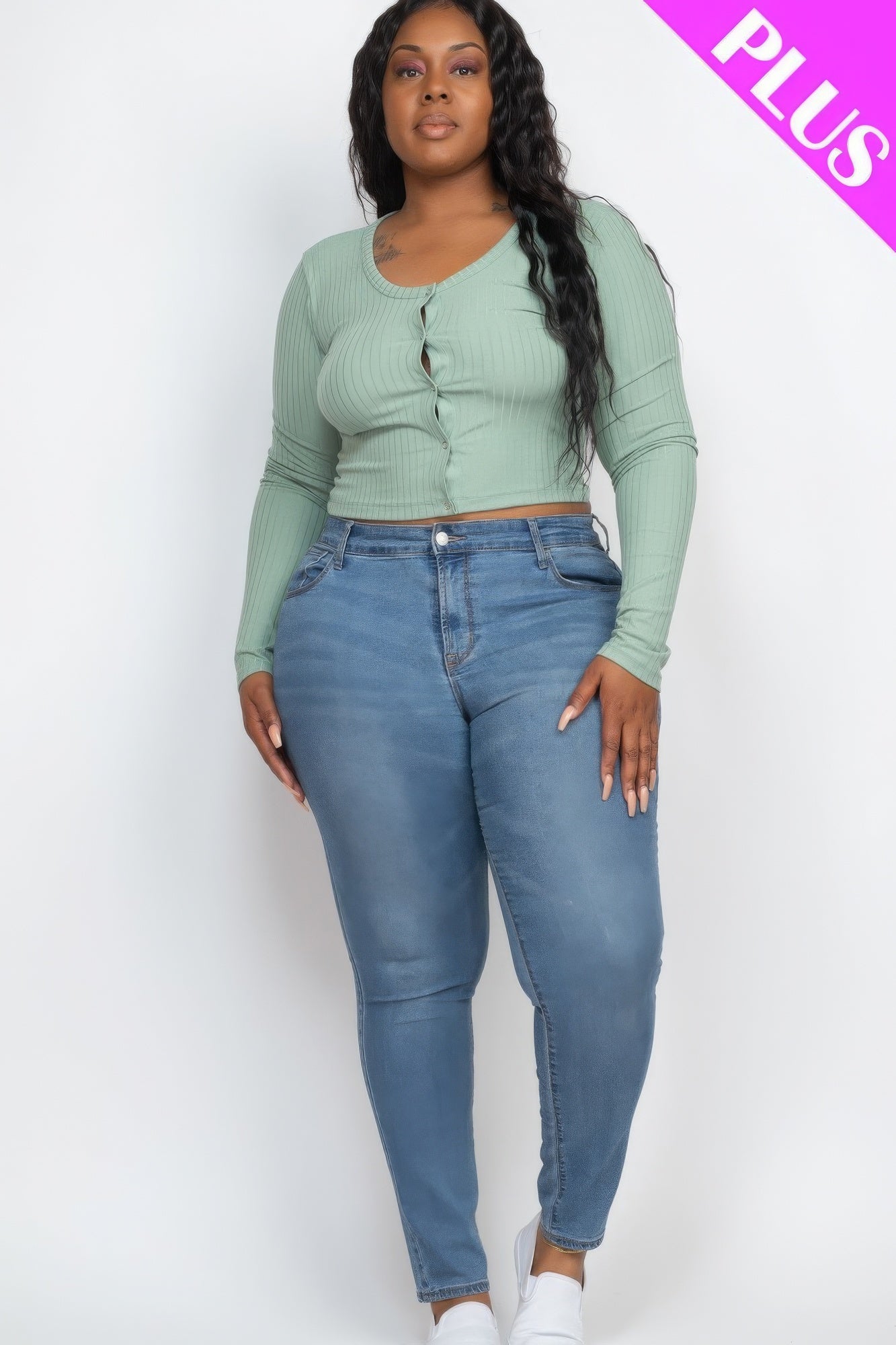 Plus Size Button Up Cropped Top ~3 Colors