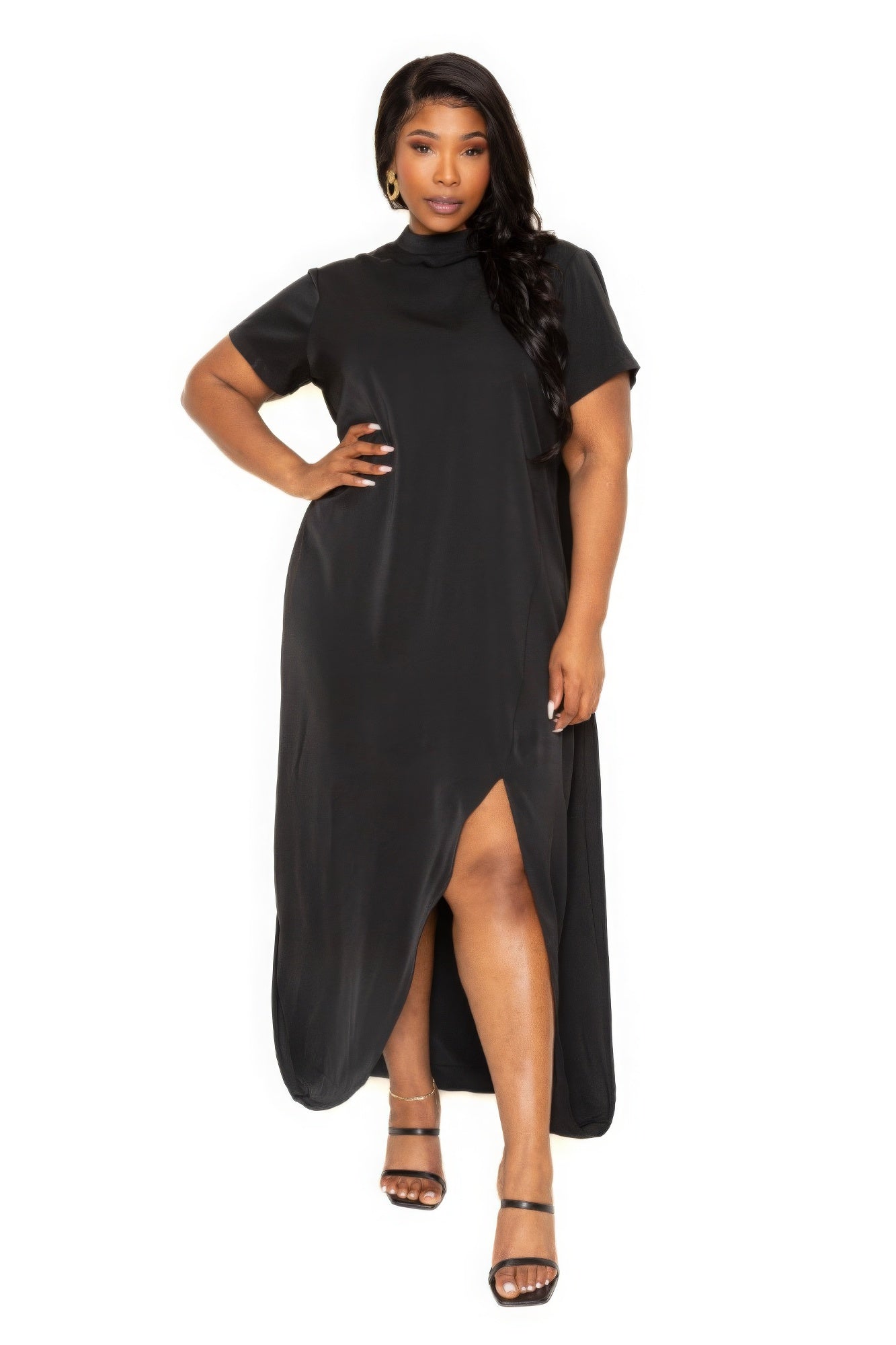 Mock neck back cape dress ~4 Colors