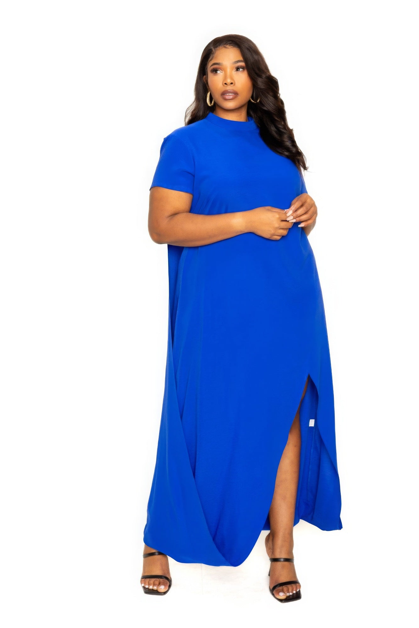 Mock neck back cape dress ~4 Colors