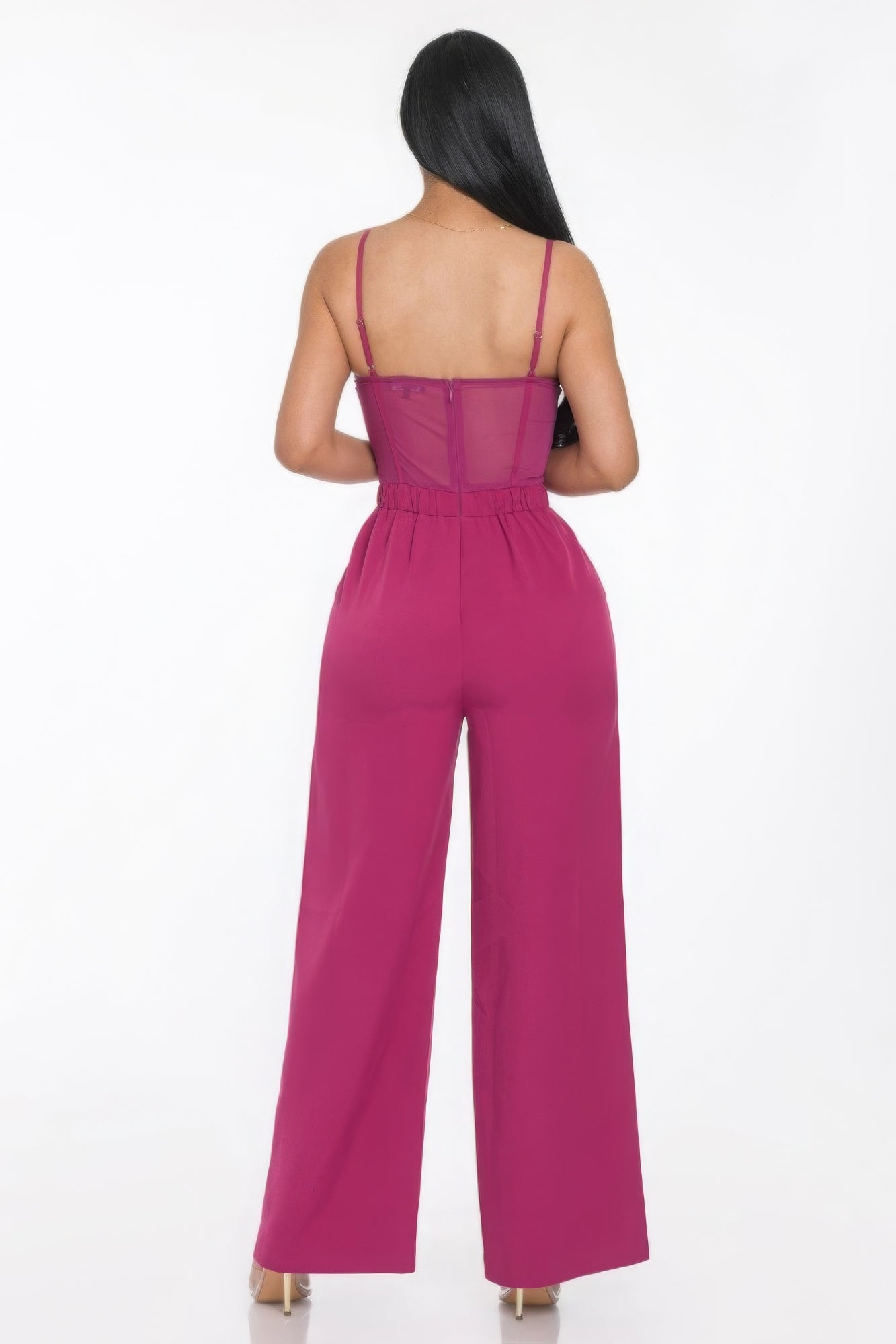 Mesh Insert Cup Wide Leg Jumpsuit ~ 2 Colors