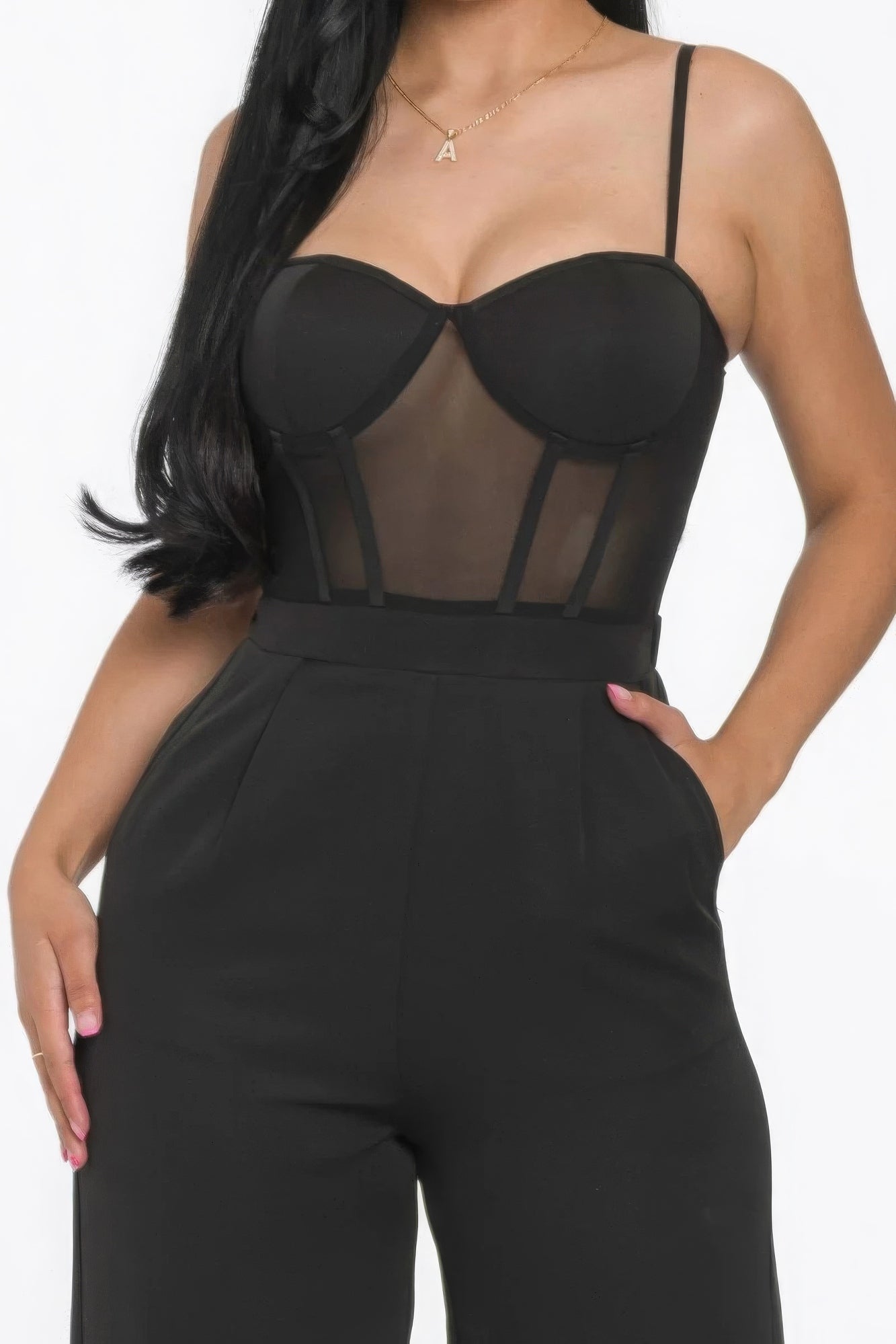 Mesh Insert Cup Wide Leg Jumpsuit ~ 2 Colors