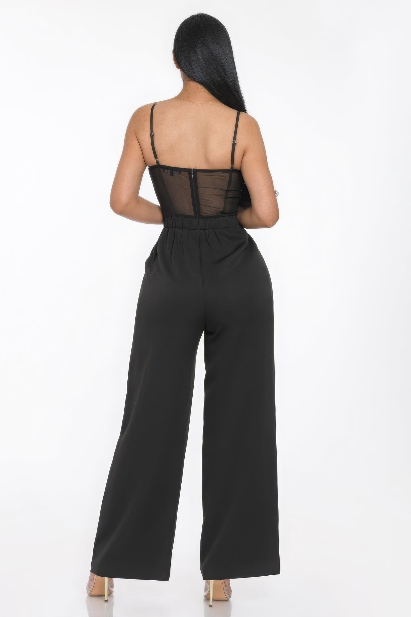 Mesh Insert Cup Wide Leg Jumpsuit ~ 2 Colors