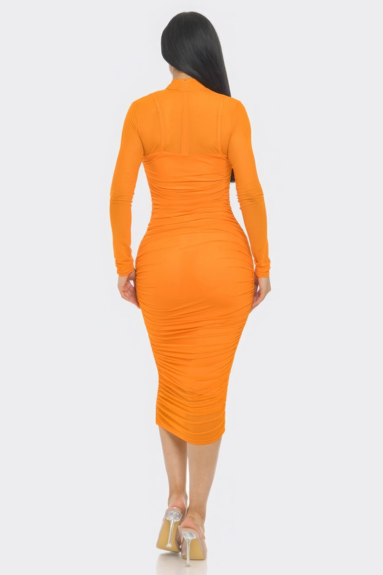 Solid Mesh Ruched Midi Dress~ 3 Colors