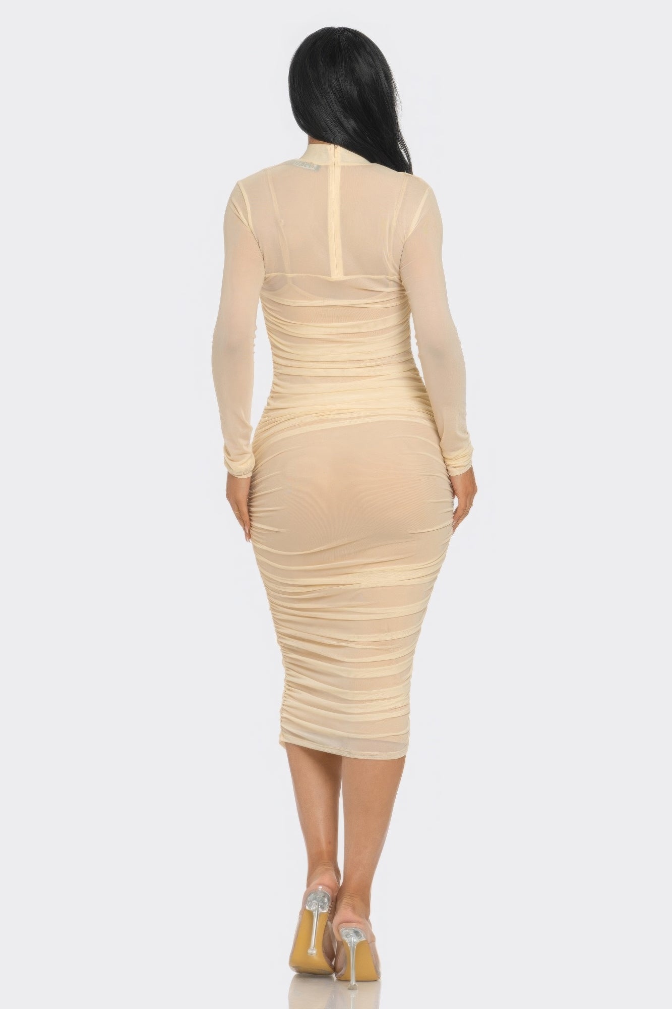 Solid Mesh Ruched Midi Dress~ 3 Colors