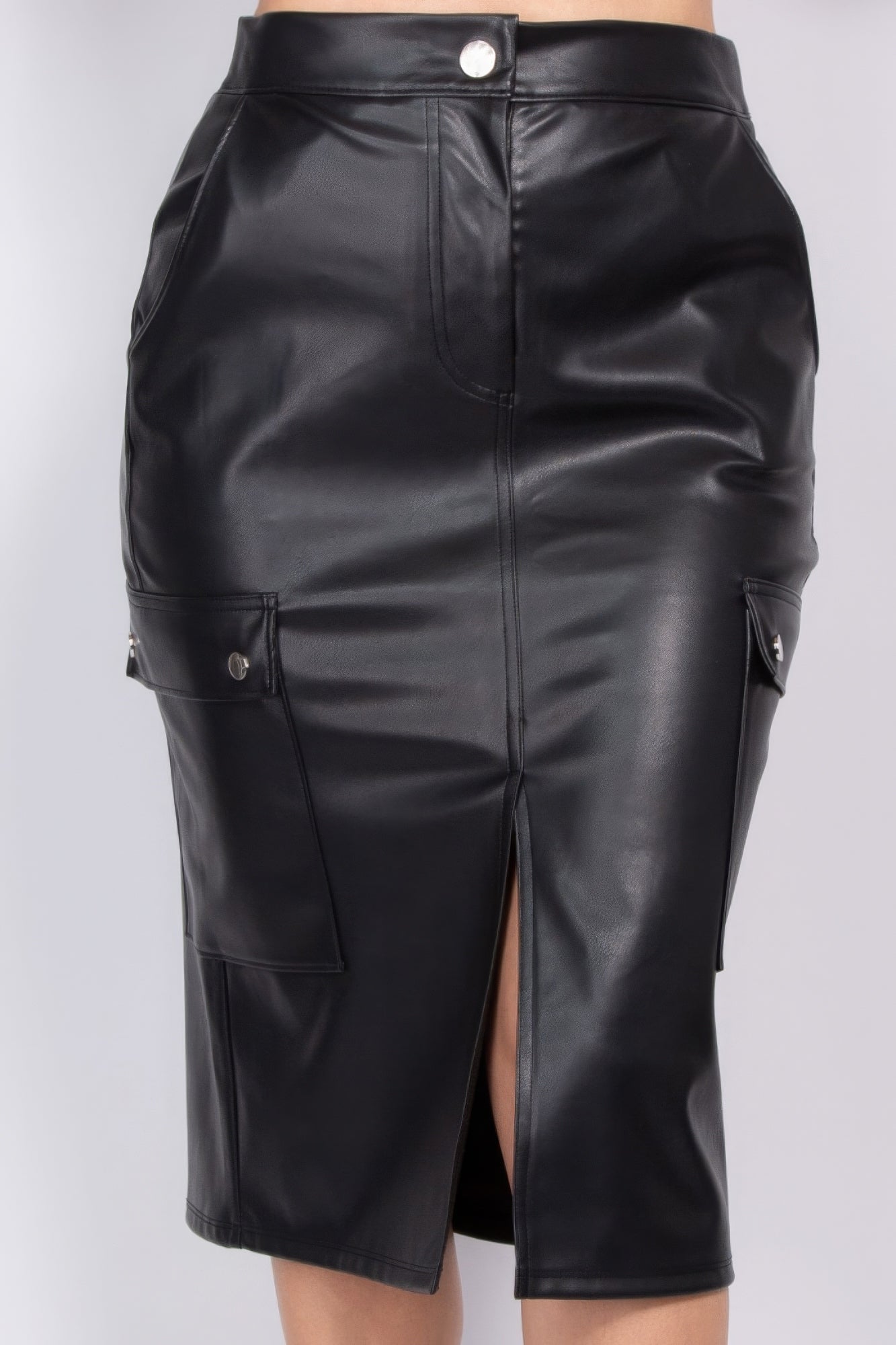 Faux Leather High-rise Cargo Skirt ~ 3 Colors