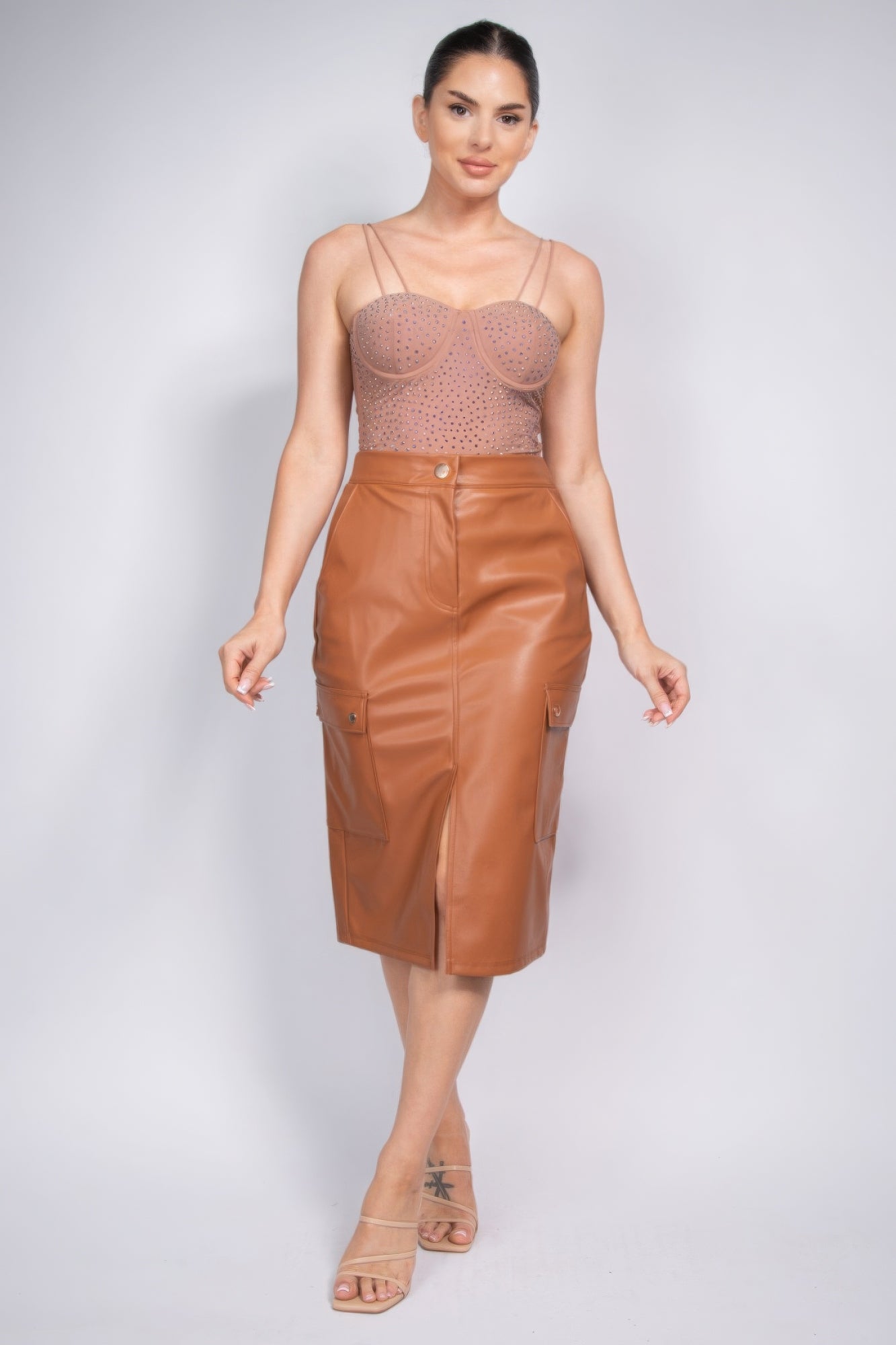 Faux Leather High-rise Cargo Skirt ~ 3 Colors