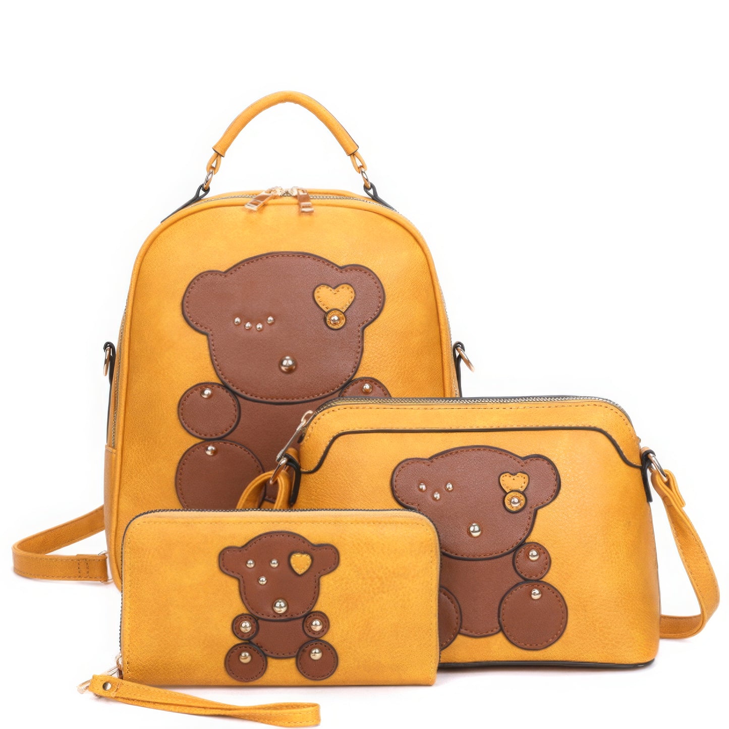 3in1 Cute Bear Design Handle Backpack W Crossbody And Wallet Set~7 Colors