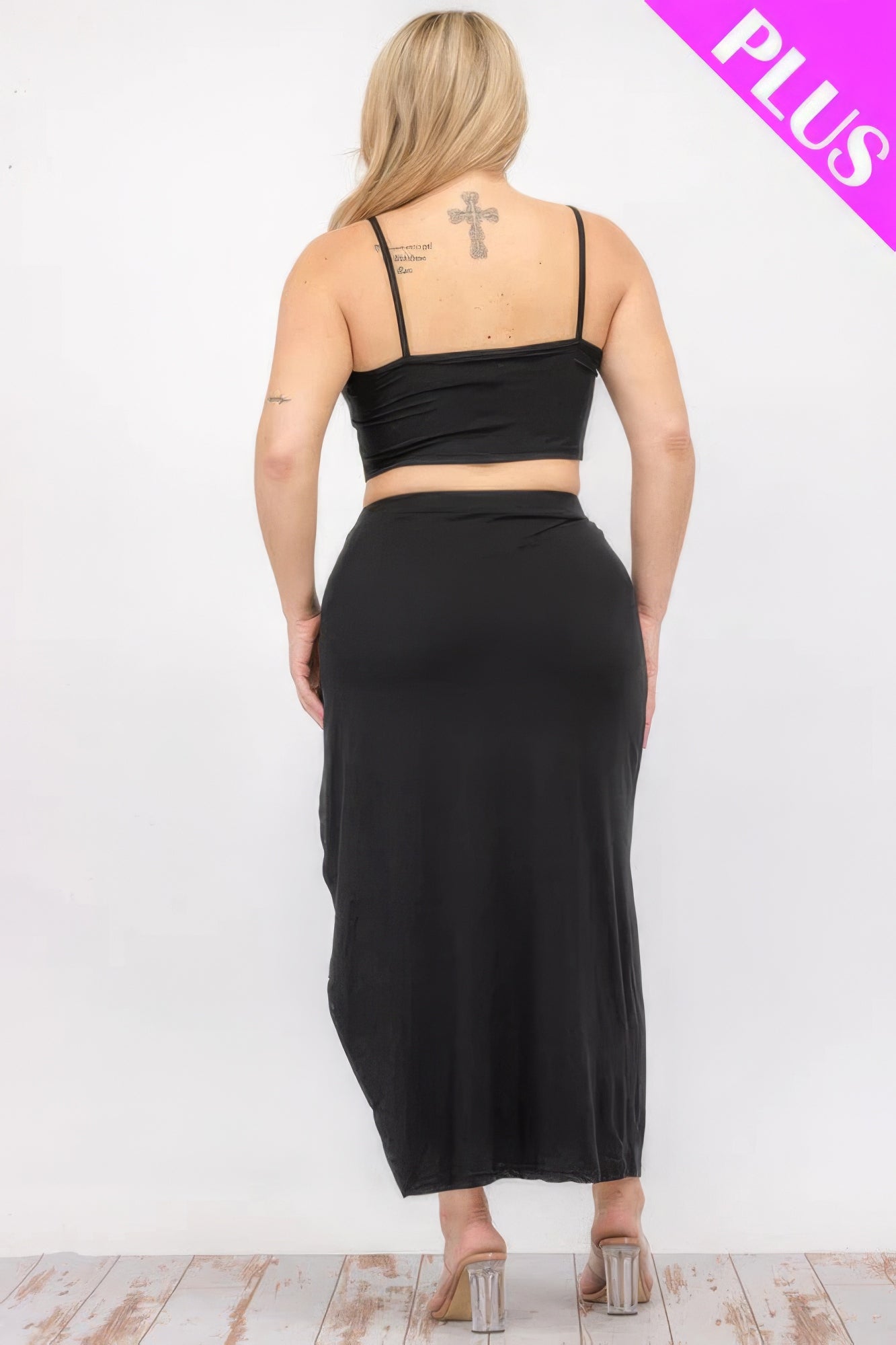 Plus Size Crop Cami & Split Thigh Maxi Skirt Set ~ 6 Colors