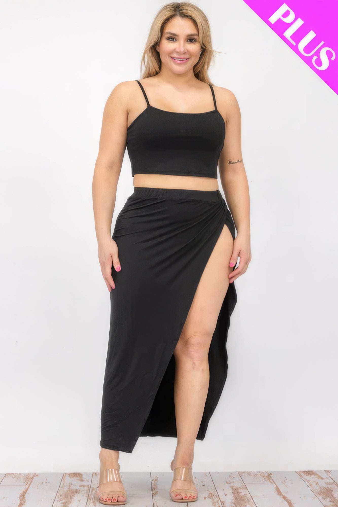 Plus Size Crop Cami & Split Thigh Maxi Skirt Set ~ 6 Colors