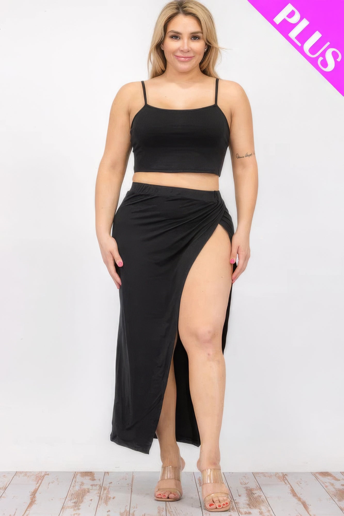 Plus Size Crop Cami & Split Thigh Maxi Skirt Set ~ 6 Colors