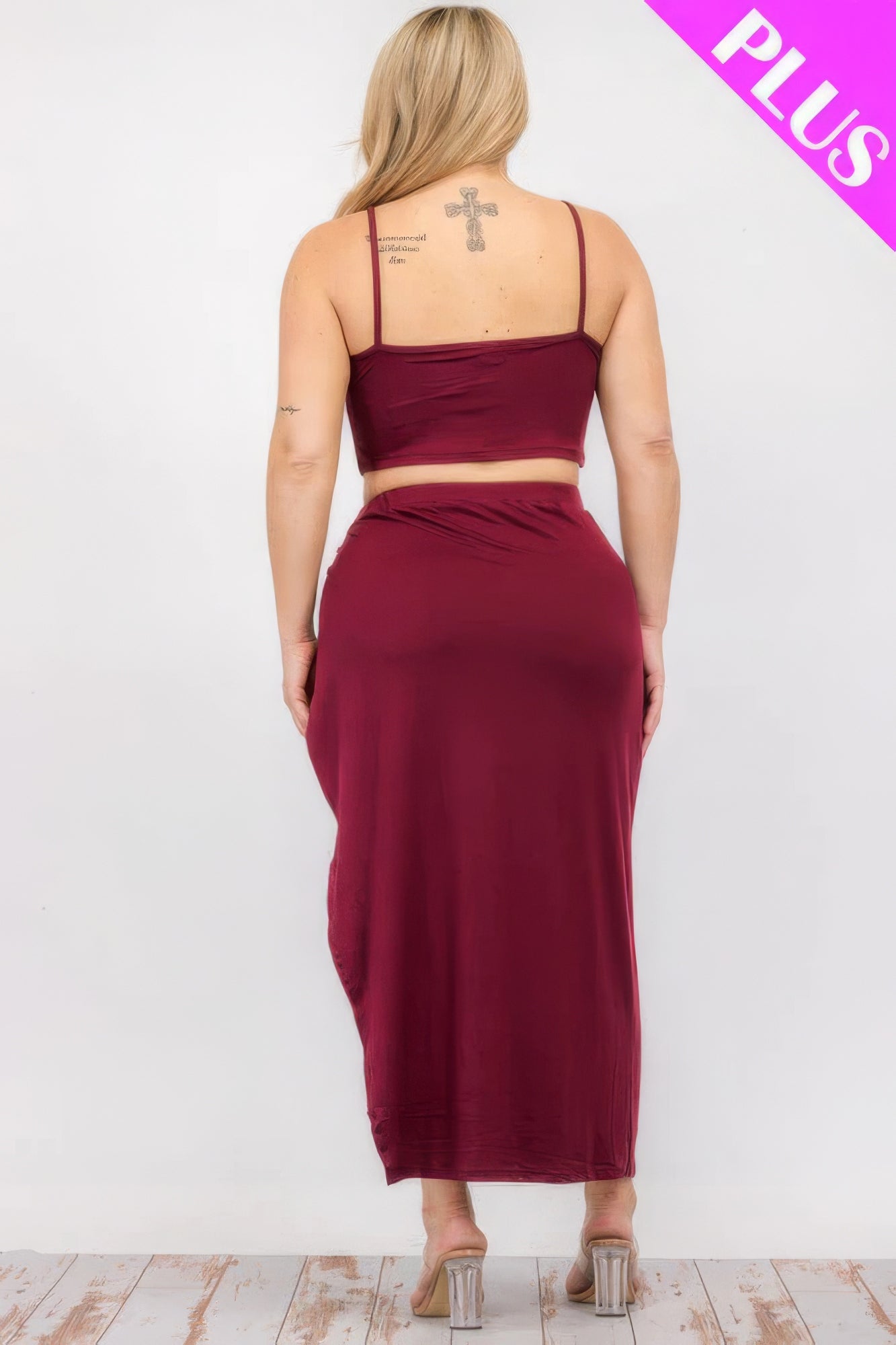 Plus Size Crop Cami & Split Thigh Maxi Skirt Set ~ 6 Colors