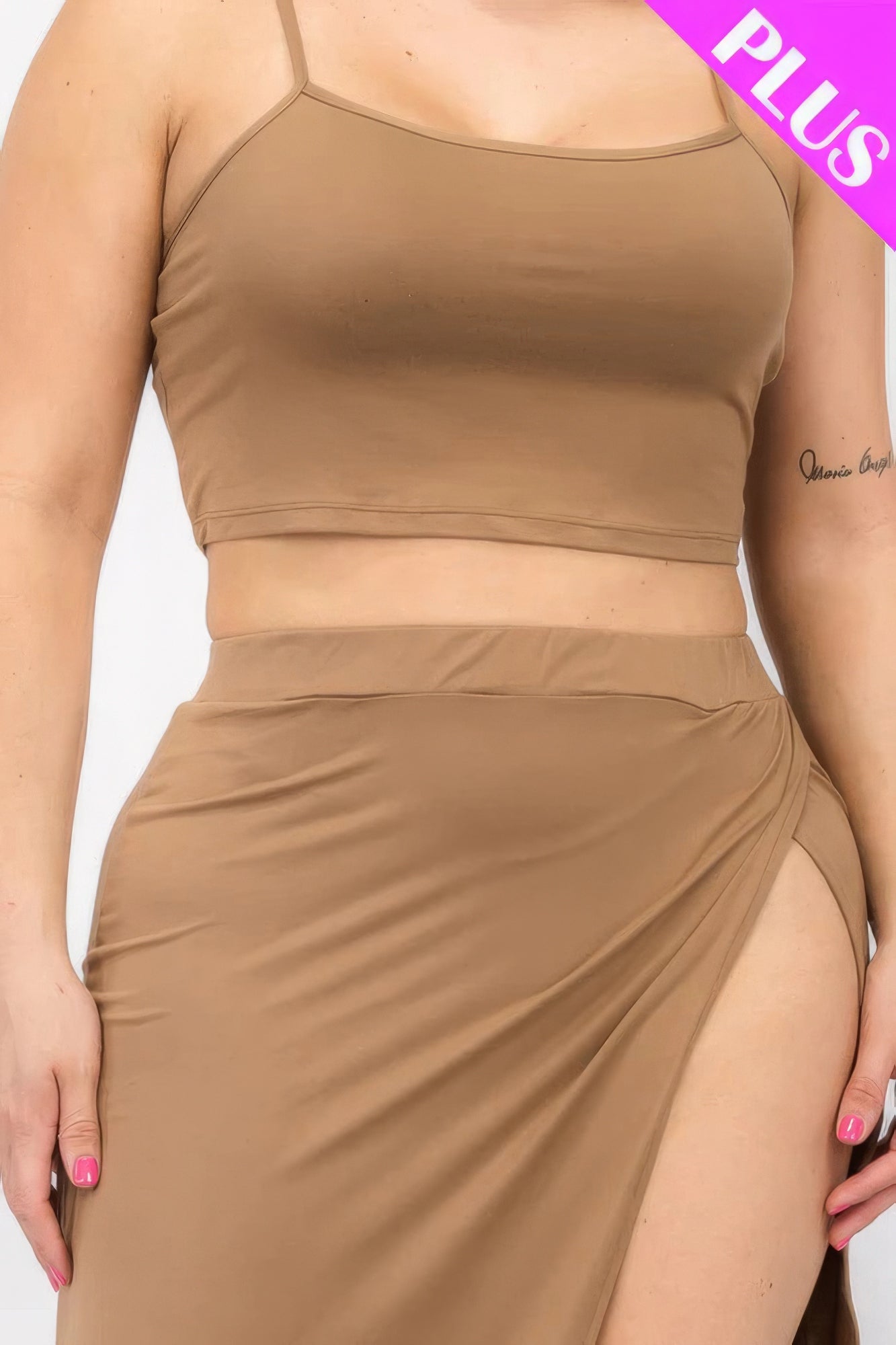 Plus Size Crop Cami & Split Thigh Maxi Skirt Set ~ 6 Colors