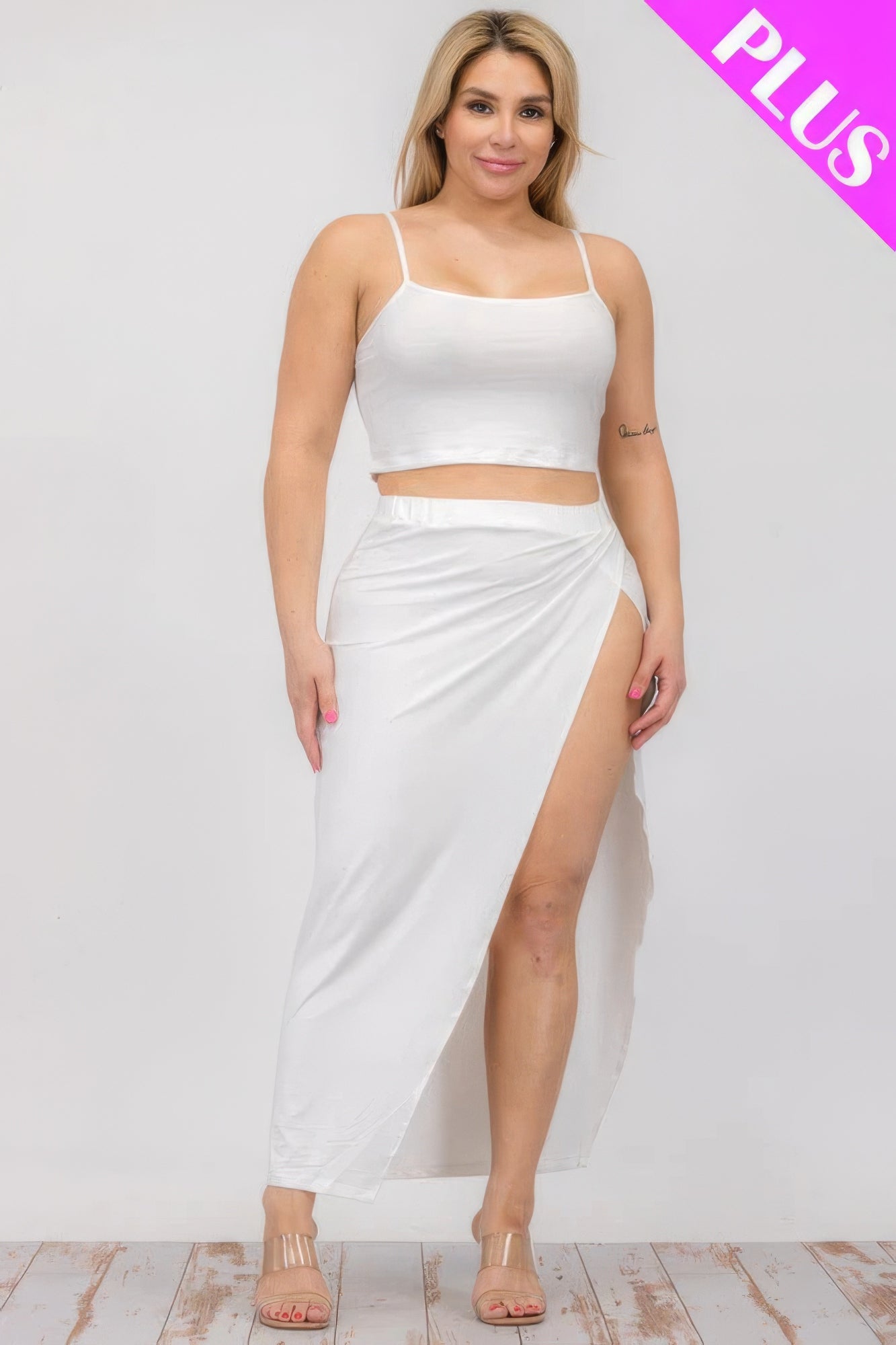 Plus Size Crop Cami & Split Thigh Maxi Skirt Set ~ 6 Colors