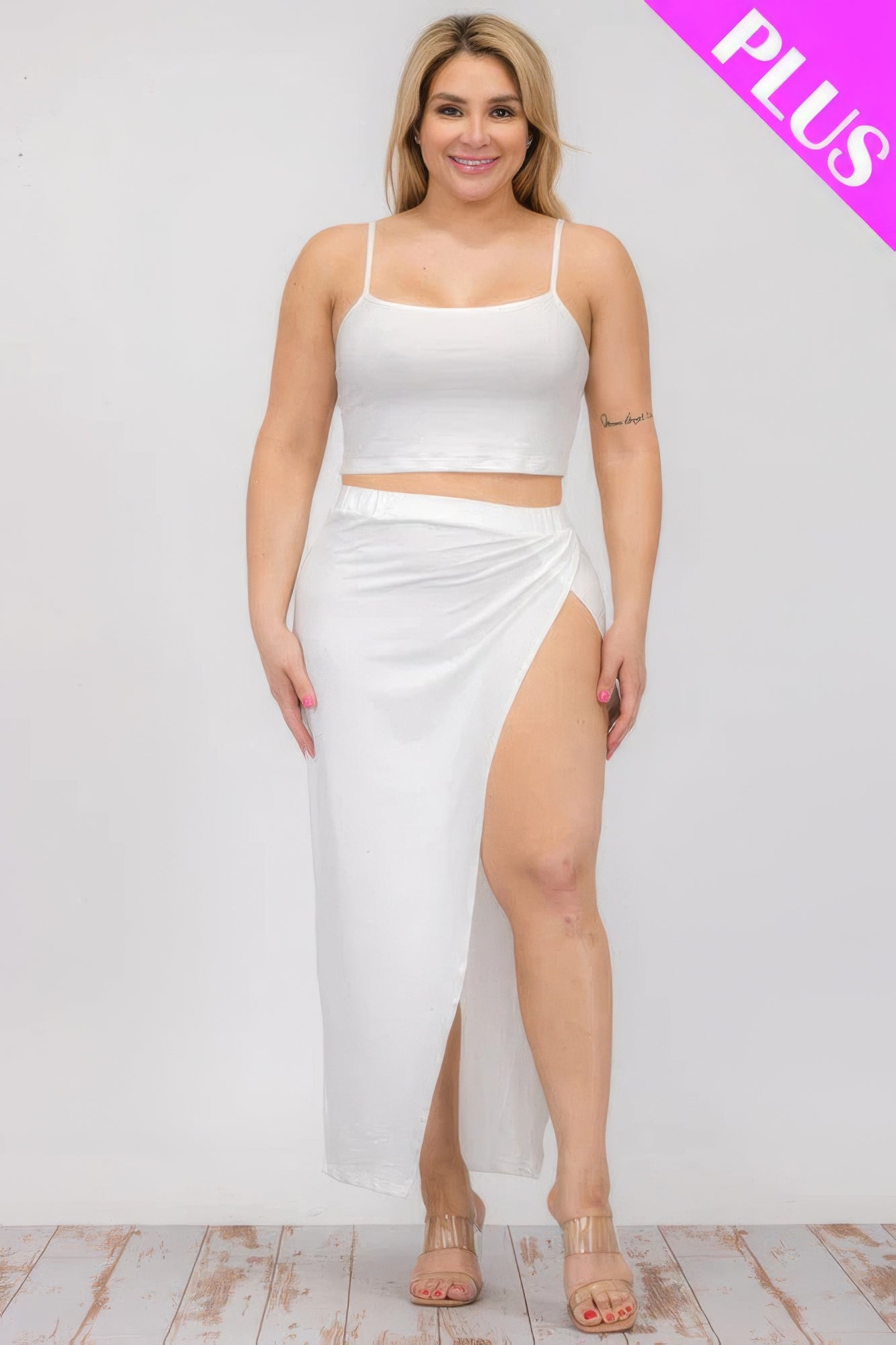 Plus Size Crop Cami & Split Thigh Maxi Skirt Set ~ 6 Colors