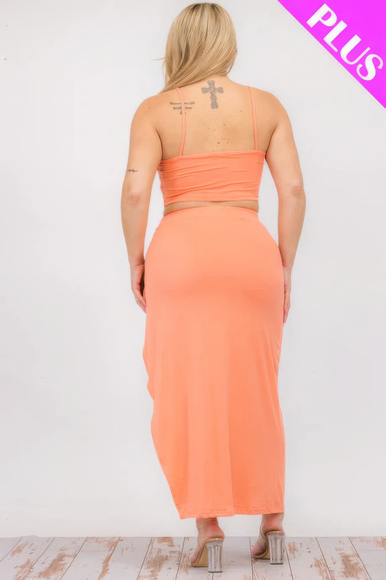 Plus Size Crop Cami & Split Thigh Maxi Skirt Set ~ 6 Colors