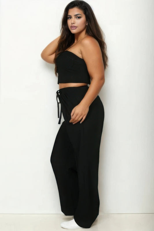 Plus Bustier Crop Cami Top & Slant Pocket Straight Pants ~ 3 Colors