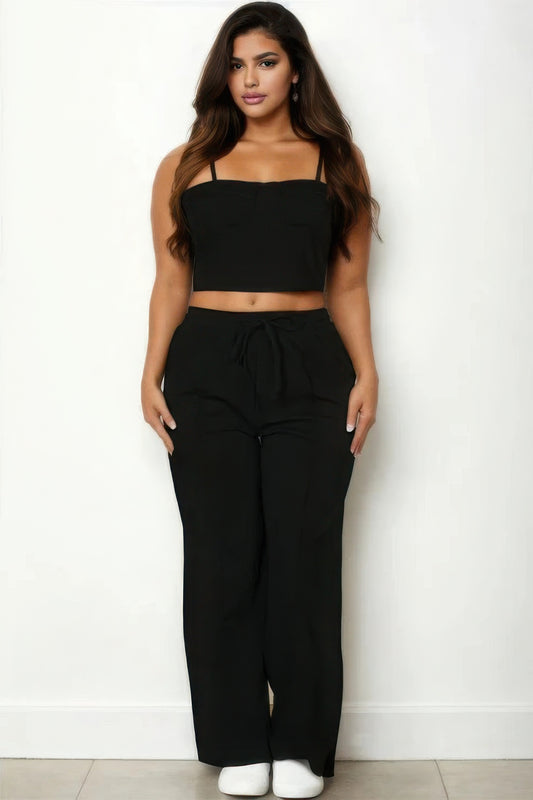 Plus Bustier Crop Cami Top & Slant Pocket Straight Pants ~ 3 Colors