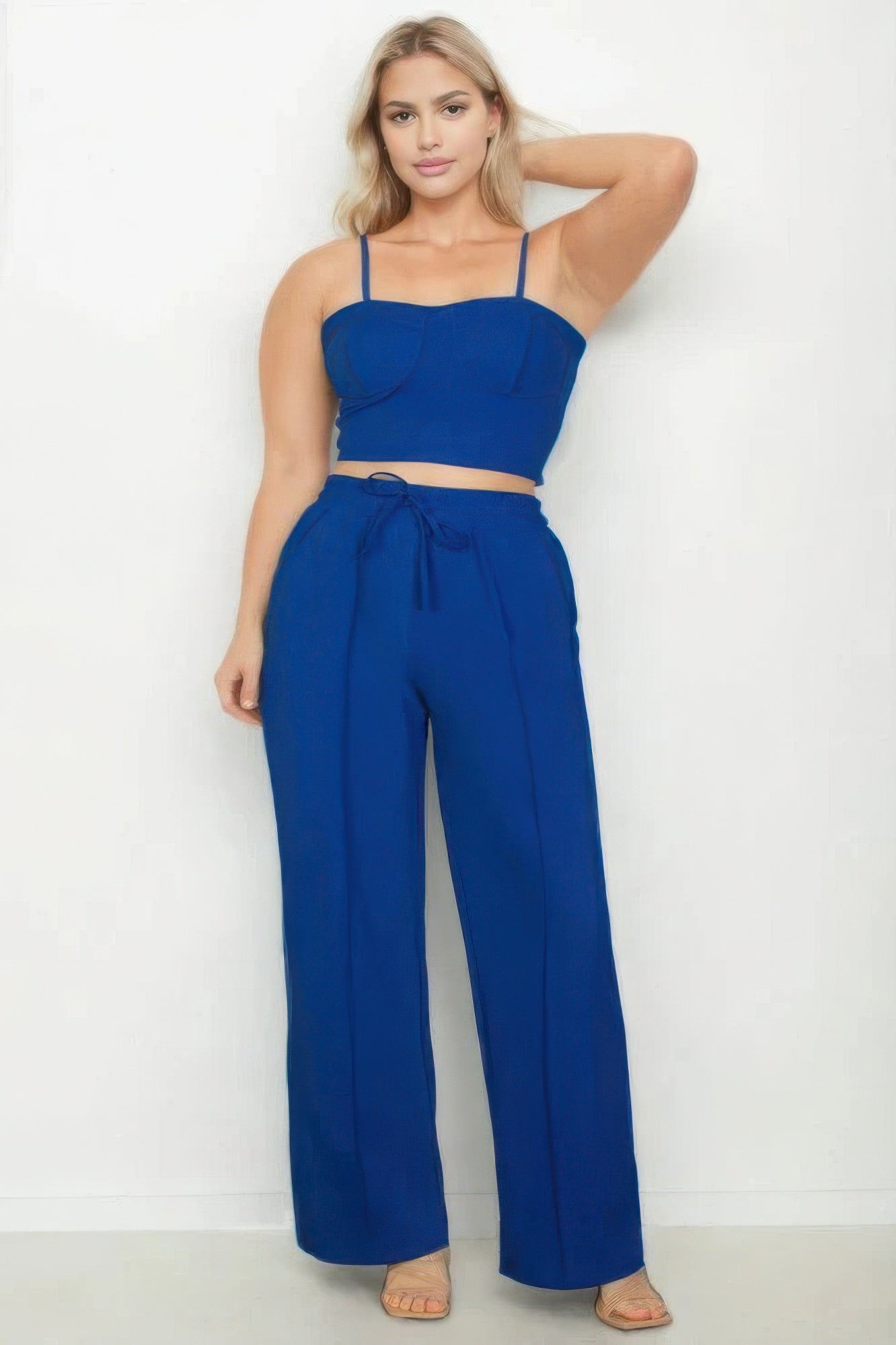 Plus Bustier Crop Cami Top & Slant Pocket Straight Pants ~ 3 Colors