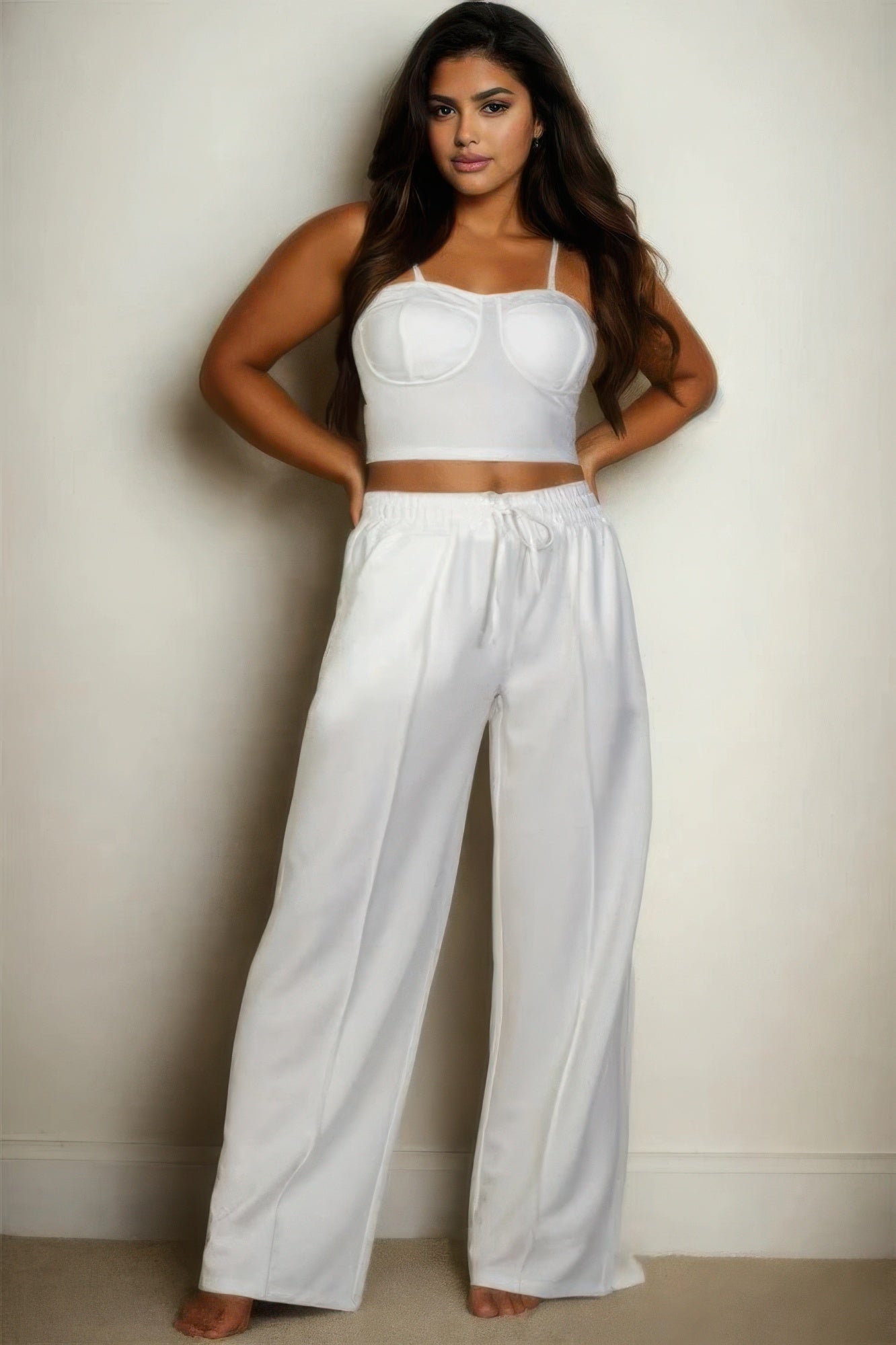 Plus Bustier Crop Cami Top & Slant Pocket Straight Pants ~ 3 Colors