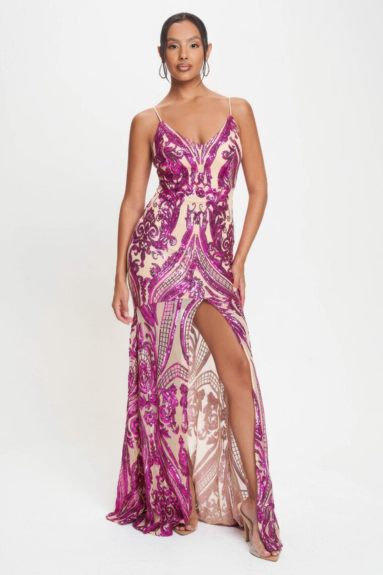 Spaghetti Strap Art Deco Sequins Maxi Dress ~3 Colors