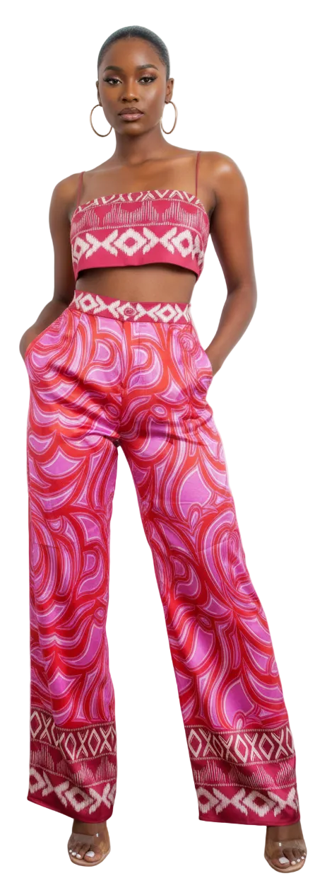 Bra Top And Wide Leg Pants Set
