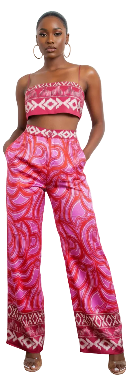 Bra Top And Wide Leg Pants Set