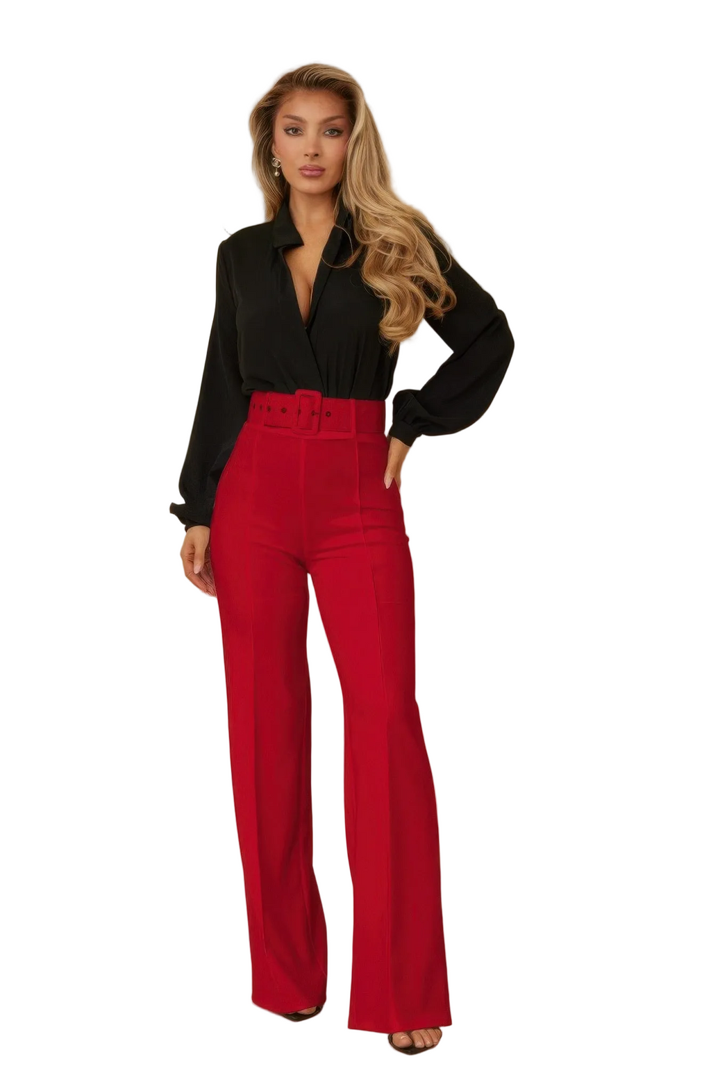 High Waist Pants With Buckle Belt