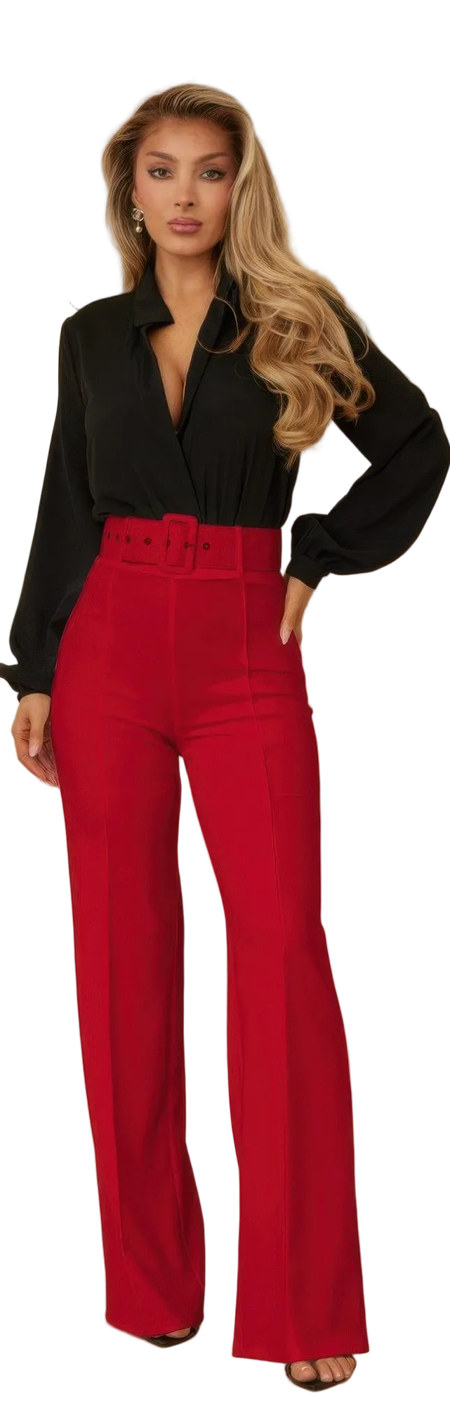High Waist Pants With Buckle Belt