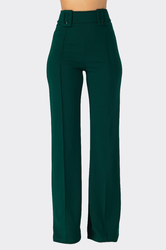 High Waist Pants With Self Fabric Buckle Detail On The Waist ~ 7 Colors