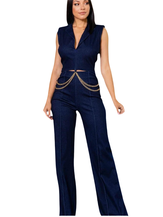 Denim Stretch Fashion Jumpsuit