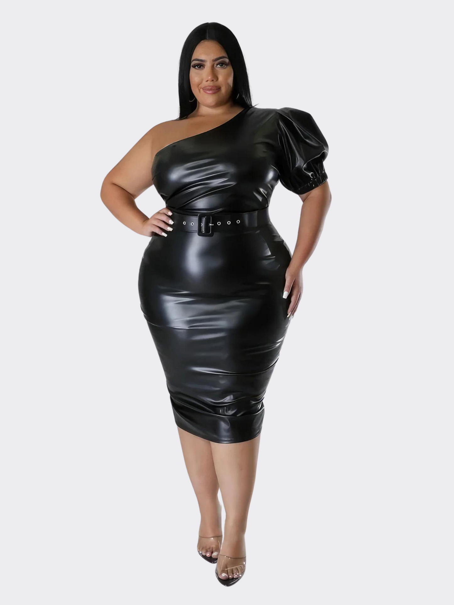 Faux Leather Semi-stretch Dress