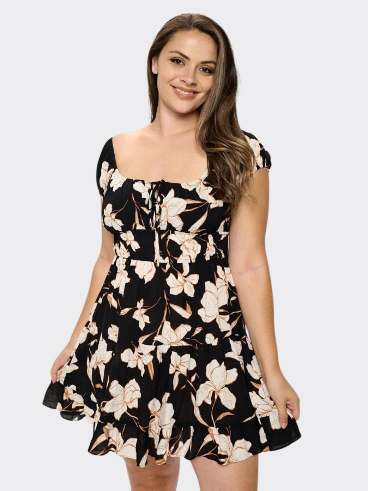 Plus Big Floral Front Tie Ruffle Mini Dress