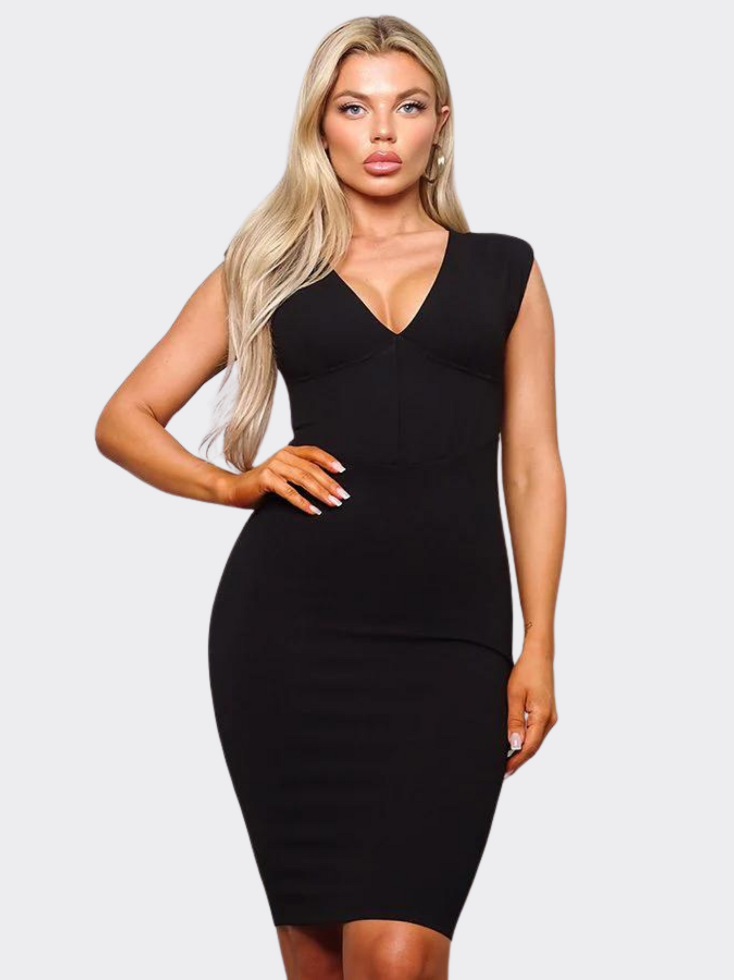 Sleeveless V Neck Corset Bodycon Midi Dress ~ 2 Colors