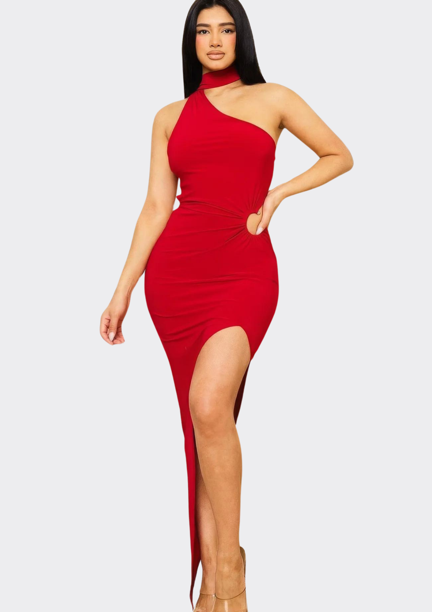 Neck Wrap One Shoulder Bodycon Maxi Dress ~ 3 Colors